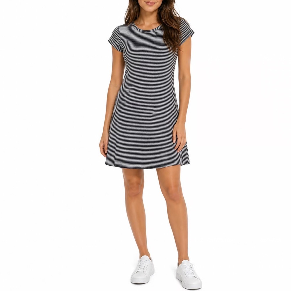 Current Elliott The Beach Tee Dress Stripe Terry Navy White Mini Size 2